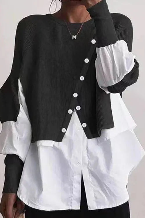 Knitted Patchwork Layered Sweater