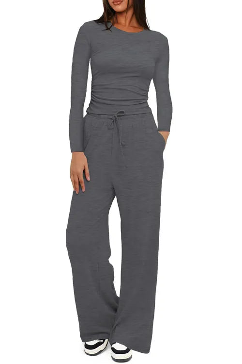 Casual top wide-leg pants sportswear two pieces