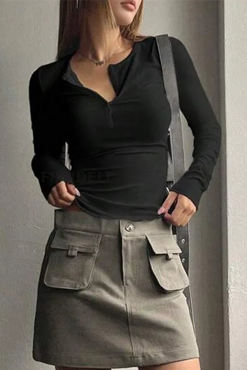 Single-Breasted Slim Fit Fashion T-Shirt Top