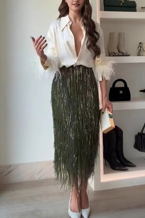 Party sequined tassel skirt set