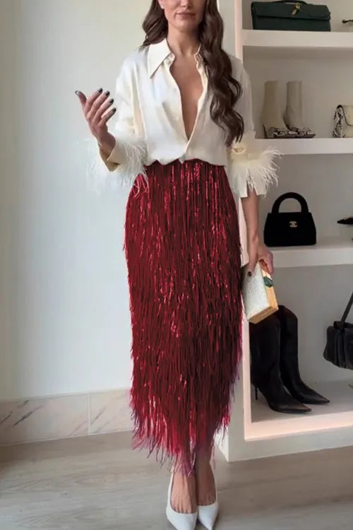Party sequined tassel skirt set