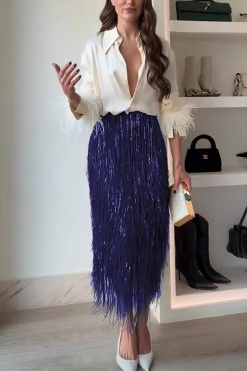 Party sequined tassel skirt set