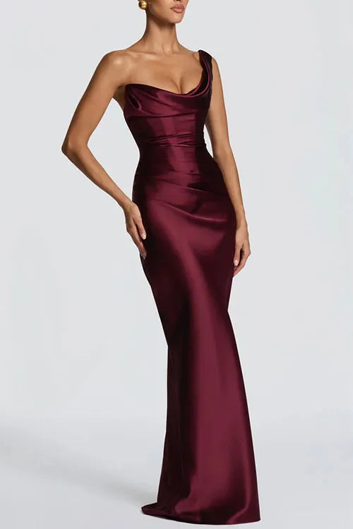 One-shoulder satin dress
