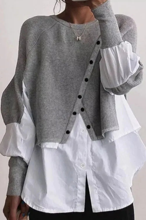 Knitted Patchwork Layered Sweater