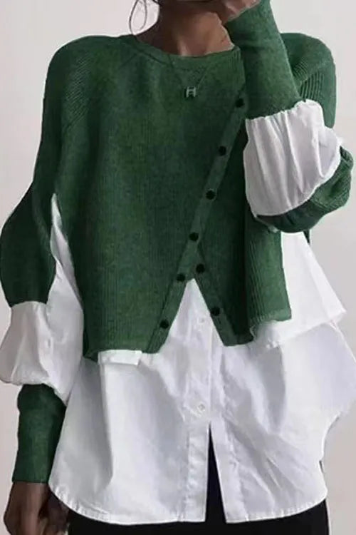 Knitted Patchwork Layered Sweater