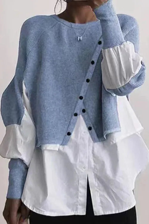 Knitted Patchwork Layered Sweater