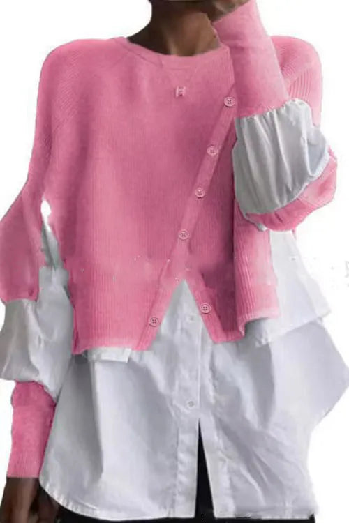 Knitted Patchwork Layered Sweater