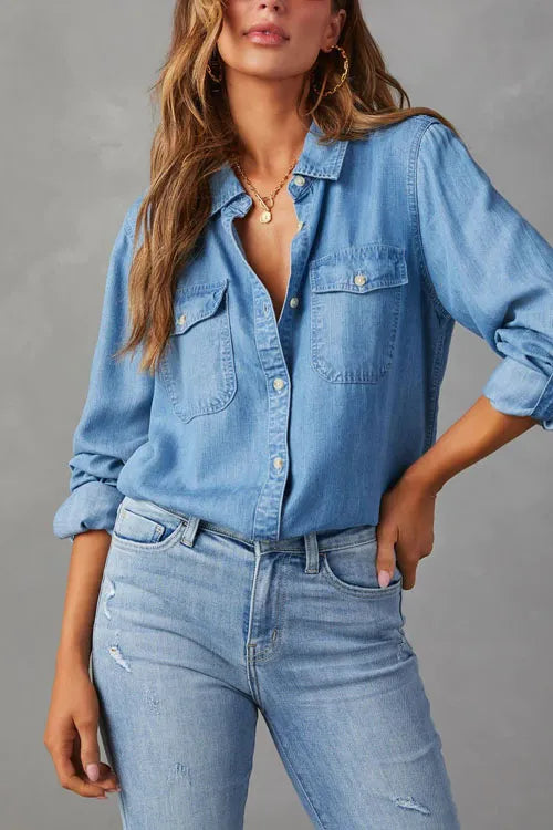 Casual lapel single breasted Denim t-shirt