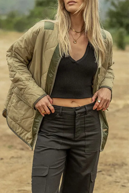 Hourglass quilted cotton color-block double patch pocket jacket