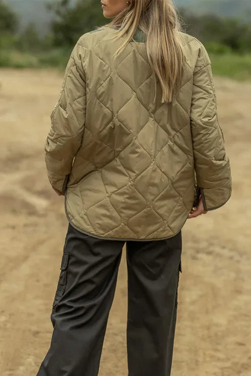 Hourglass quilted cotton color-block double patch pocket jacket