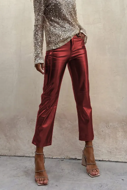 Slim-fitting nightclub glossy casual ninth pants