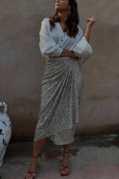 Party wrap sequined slit skirt