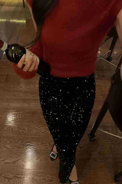 High Waist Sequin Tight Waist Back Split Stretch Straight Halter SkirtHigh Waist Sequin Tight Waist Back Split Stretch Straight Halter Skirt