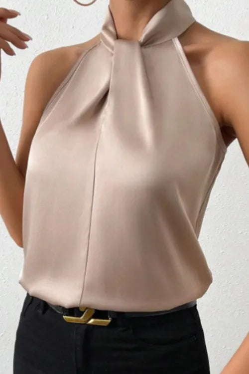 Halterneck Sleeveless Satin Top