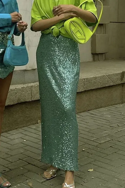 High Waist Sequin Tight Waist Back Split Stretch Straight Halter SkirtHigh Waist Sequin Tight Waist Back Split Stretch Straight Halter Skirt