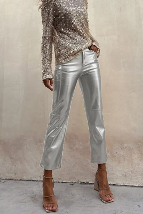 Slim-fitting nightclub glossy casual ninth pants