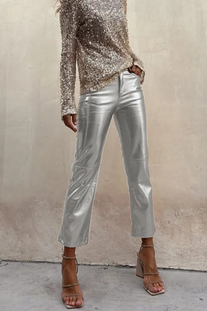 Slim-fitting nightclub glossy casual ninth pants