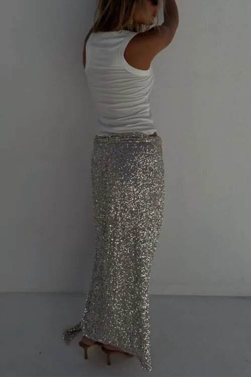 Party wrap sequined slit skirt
