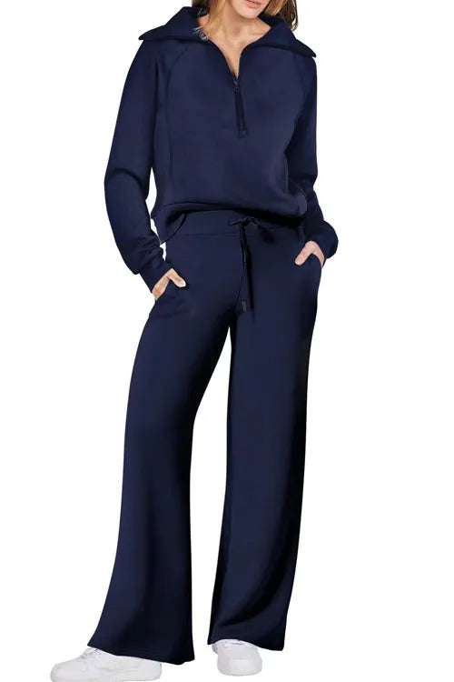 Casual zip-up sweatshirt + pants two-piece set