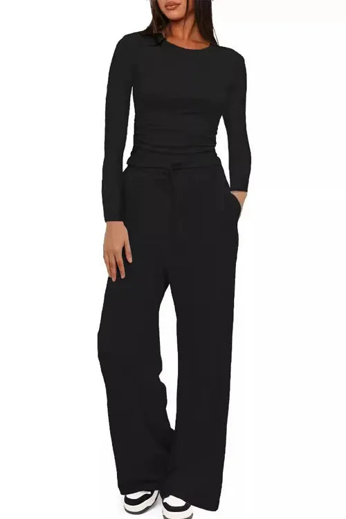 Casual top wide-leg pants sportswear two pieces