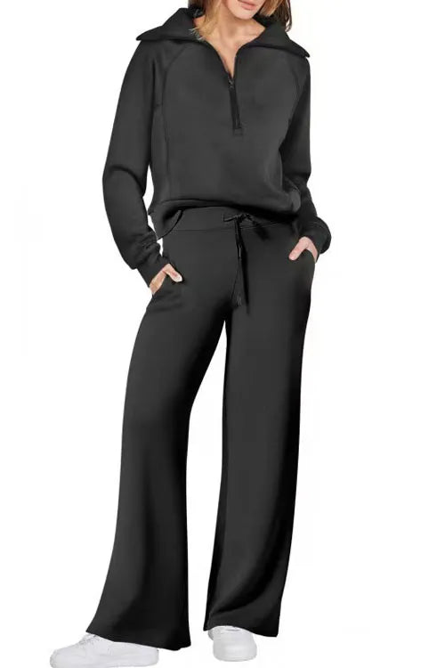 Casual zip-up sweatshirt + pants two-piece set