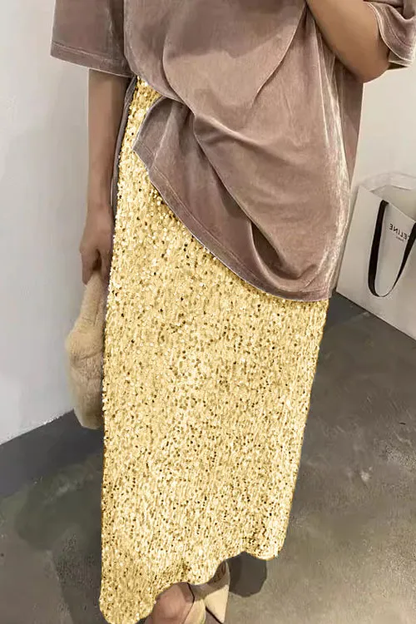 High Waist Sequin Tight Waist Back Split Stretch Straight Halter SkirtHigh Waist Sequin Tight Waist Back Split Stretch Straight Halter Skirt