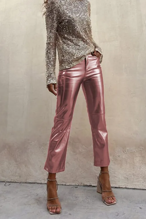 Slim-fitting nightclub glossy casual ninth pants