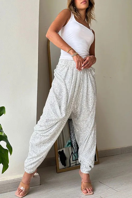 Party Loose Sequin Casual Lantern Pants