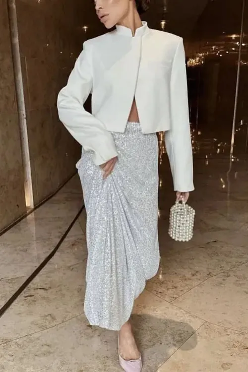 High Waist Sequin Tight Waist Back Split Stretch Straight Halter SkirtHigh Waist Sequin Tight Waist Back Split Stretch Straight Halter Skirt