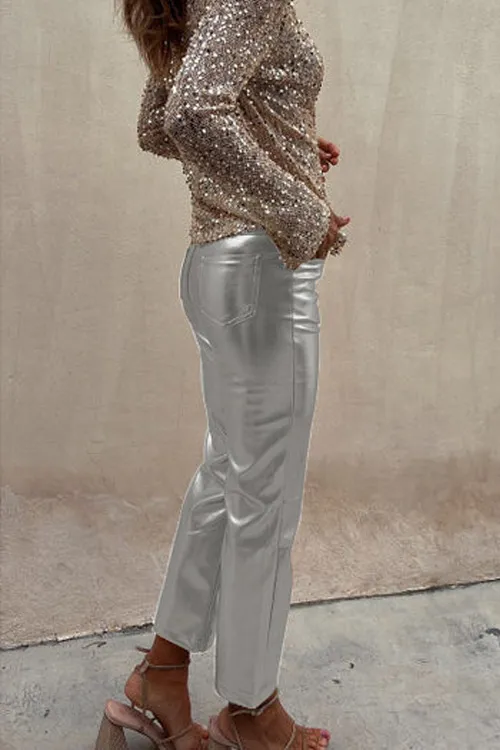 Slim-fitting nightclub glossy casual ninth pants