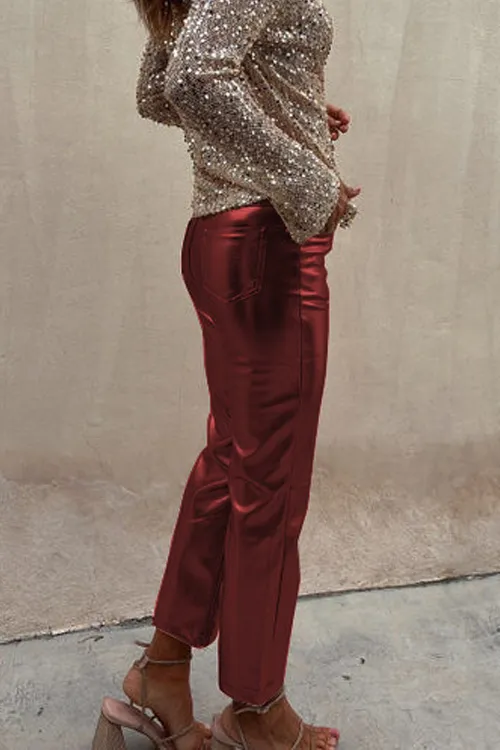 Slim-fitting nightclub glossy casual ninth pants
