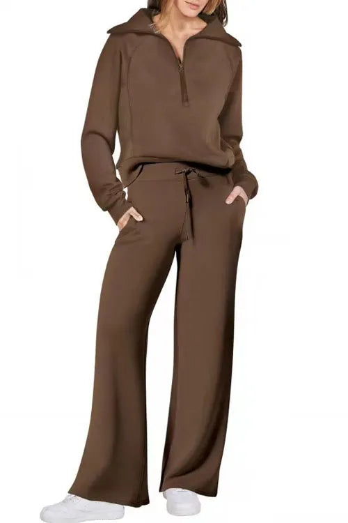 Casual zip-up sweatshirt + pants two-piece set