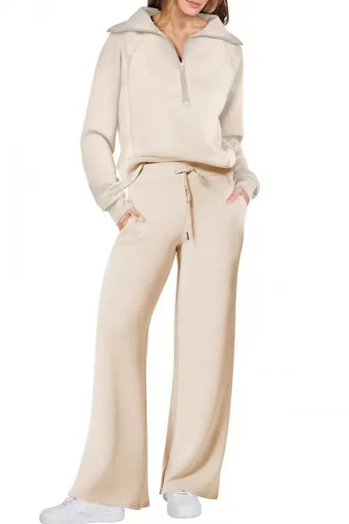 Casual zip-up sweatshirt + pants two-piece set