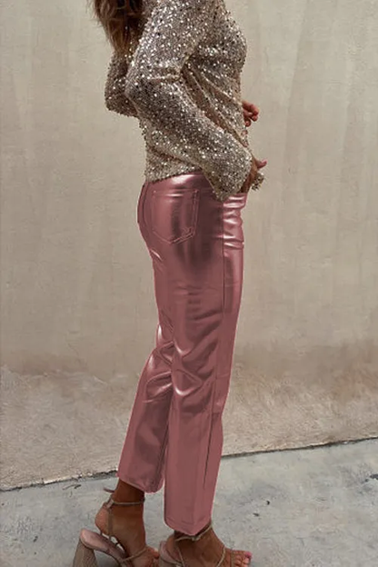 Slim-fitting nightclub glossy casual ninth pants