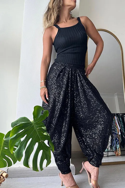 Party Loose Sequin Casual Lantern Pants