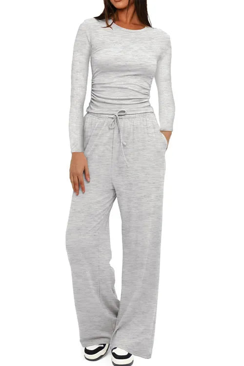 Casual top wide-leg pants sportswear two pieces