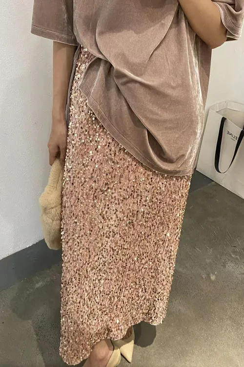 High Waist Sequin Tight Waist Back Split Stretch Straight Halter SkirtHigh Waist Sequin Tight Waist Back Split Stretch Straight Halter Skirt