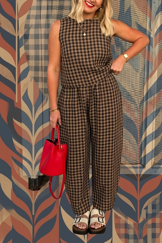 Plaid loose casual vest and trousers set